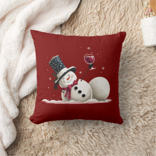 Snowman With Wine Christmas Gift Xmas Holiday  Cushion