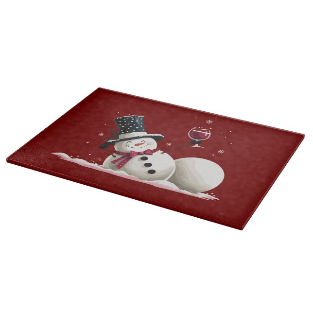 Snowman With Wine Christmas Gift Xmas Holiday  Cutting Board (Corner)