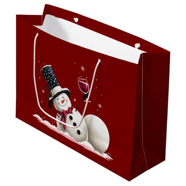 Snowman With Wine Christmas Gift Xmas Holiday  Large Gift Bag (Front Angled)