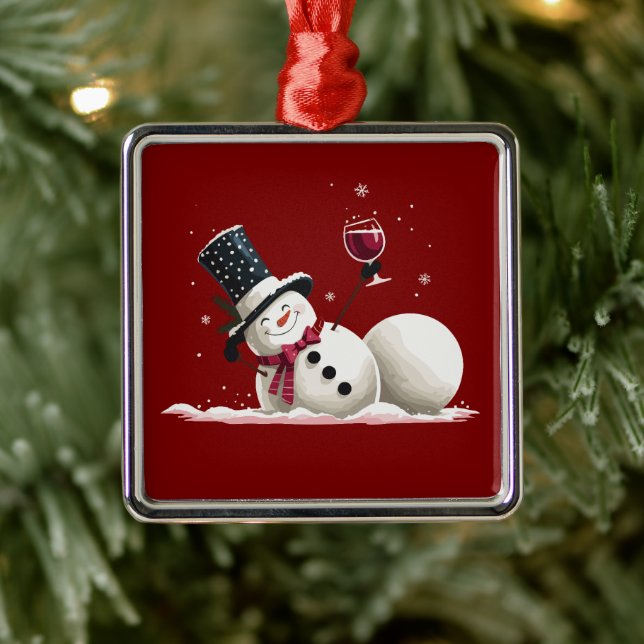 Snowman With Wine Christmas Gift Xmas Holiday  Metal Tree Decoration (Tree)