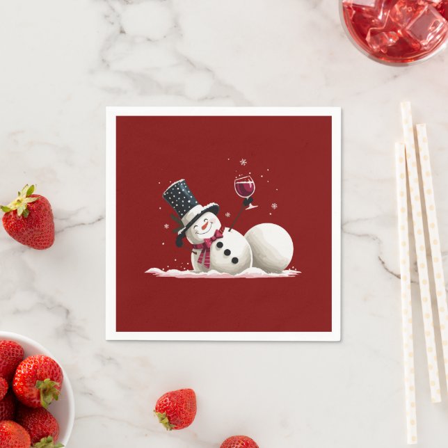 Snowman With Wine Christmas Gift Xmas Holiday  Napkin (Insitu)