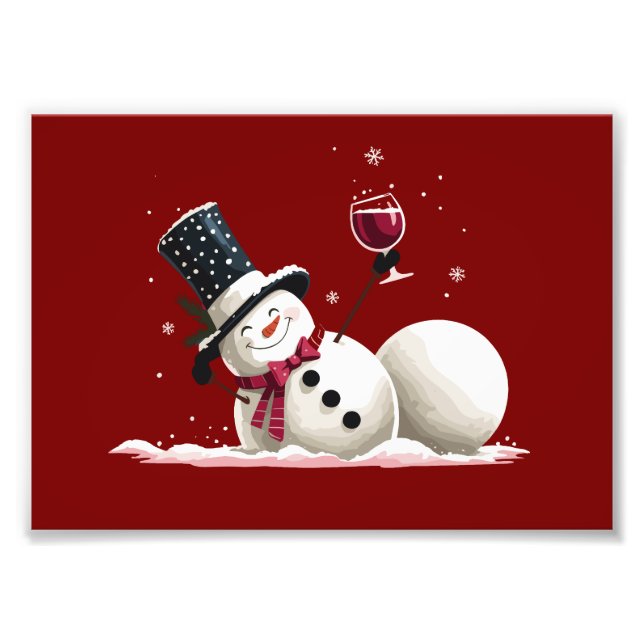 Snowman With Wine Christmas Gift Xmas Holiday  Photo Print (Front)