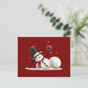 Snowman With Wine Christmas Gift Xmas Holiday  Postcard