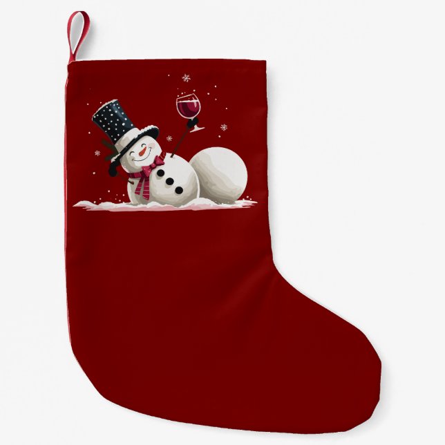 Snowman With Wine Christmas Gift Xmas Holiday  Small Christmas Stocking (Front)