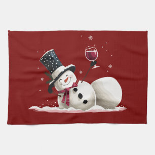 Snowman With Wine Christmas Gift Xmas Holiday  Tea Towel