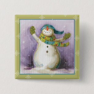 Snowman with Winter Mittens 15 Cm Square Badge