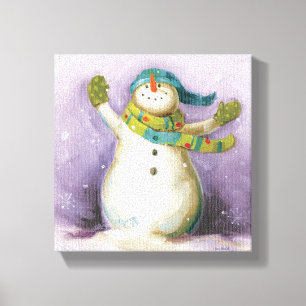 Snowman with Winter Mittens Canvas Print