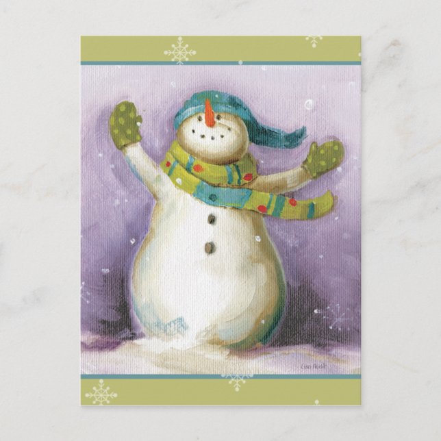 Snowman with Winter Mittens Holiday Postcard (Front)