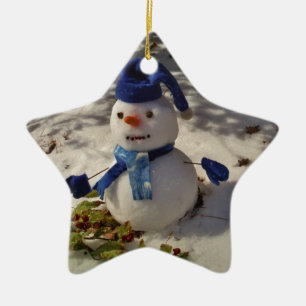 Snowman withBlue Hat and Scarf Ceramic Tree Decoration