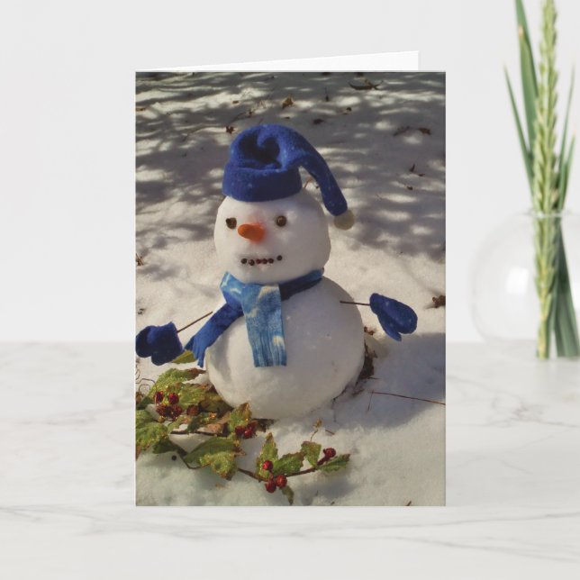 Snowman withBlue Hat and Scarf Holiday Card (Front)