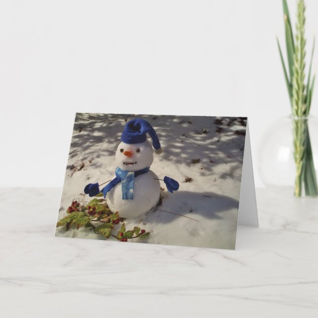 Snowman withBlue Hat and Scarf Holiday Card (Front)