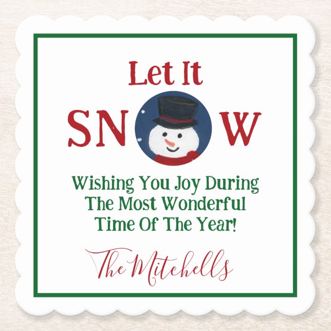 Snowman Wonderful Time Year PERSONALIZE Name Paper Coaster (Front)