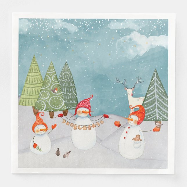 SNOWMAN & WOODLAND FRIENDS IN WINTER WONDERLAND NAPKIN (Front)