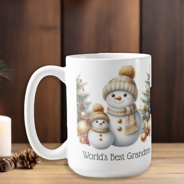 Snowman World's Best Grandma Gold Green Christmas Coffee Mug (Snowman "World's Best Grandma" mug)