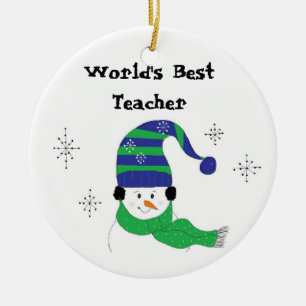 Snowman World's Best Teacher Ceramic Tree Decoration
