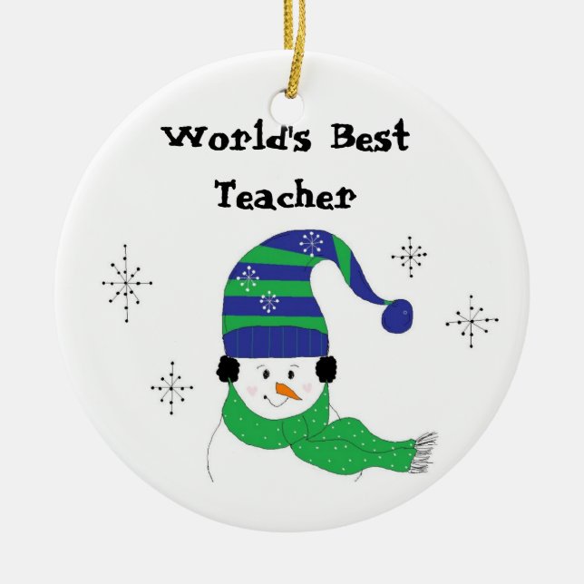 Snowman World's Best Teacher Ceramic Tree Decoration (Front)