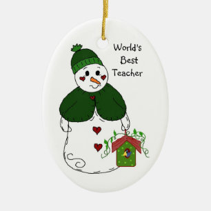 Snowman World's Best Teacher Ceramic Tree Decoration