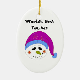 Snowman World's Best Teacher Ceramic Tree Decoration