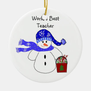 Snowman World's Best Teacher Ceramic Tree Decoration