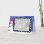 Snowman's Christmas (wide) (photo frame) Holiday Card<br><div class="desc">Newer version of my Snowman's Christmas photocard with a happy snowman decorating the frame for Christmas!</div>