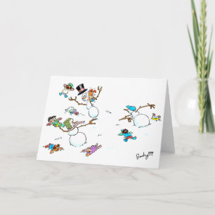 Snowman's Holiday Fight Customisable Card