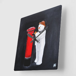 Snowman's Letter to Santa Painting by Alfred Fox Square Wall Clock