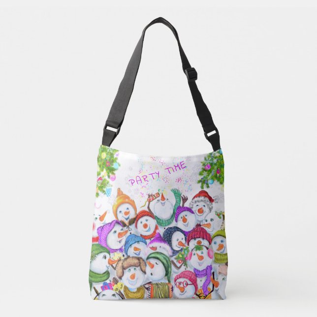 Snowmans Party Christmas Crossbody Bag (Front)