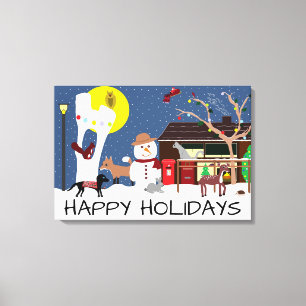 Snowman's Party Happy Holidays Canvas Print