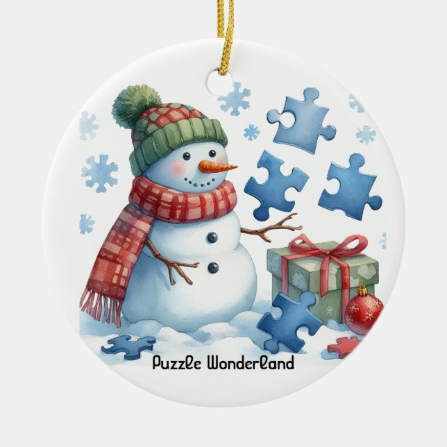  Snowman's Puzzle Wonderland Ceramic Tree Decoration (Front)
