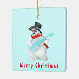 Snowmans Rock Merry Christmas Party Fun Drawing Ceramic Ornament