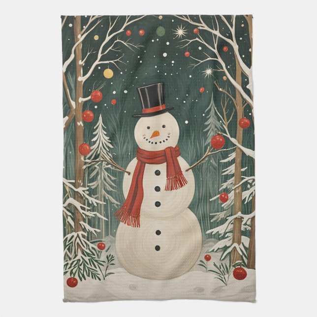 Snowman's Winter Dream Tea Towel (Vertical)