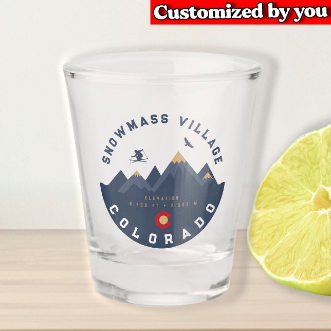 Snowmass Colorado Flag Retro Sunset Ski Souvenirs Shot Glass (Creator Uploaded)