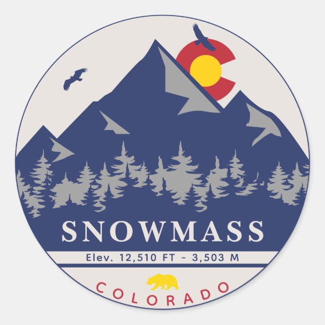 Snowmass Colorado Retro Sunset Ski Souvenirs Classic Round Sticker (Front)