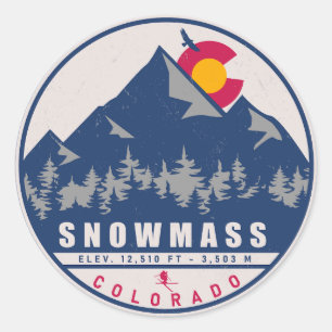 Snowmass Colorado Retro Sunset Ski Souvenirs Classic Round Sticker