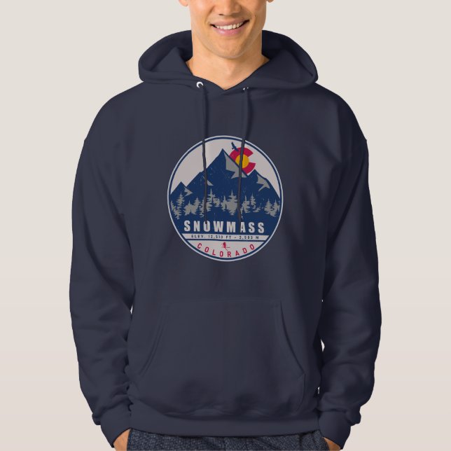 Snowmass Colorado Retro Sunset Ski Souvenirs Hoodie (Front)