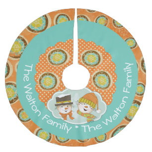 Snowmen Add Family Name Holiday Tree Skirt