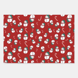 Snowmen and Candy Canes Wrapping Paper Sheet