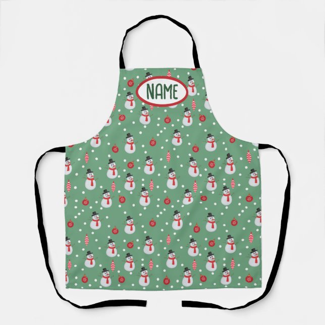 Snowmen and Christmas Ornaments Apron (Front)