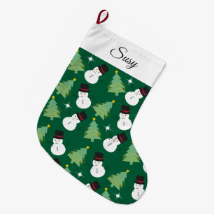 Snowmen and Christmas Tree Pattern Large Christmas Stocking
