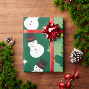 Snowmen and Christmas Tree Pattern Wrapping Paper