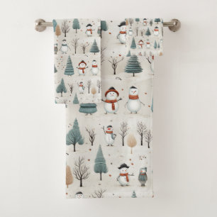 Snowmen and Christmas Trees  Bath Towel Set