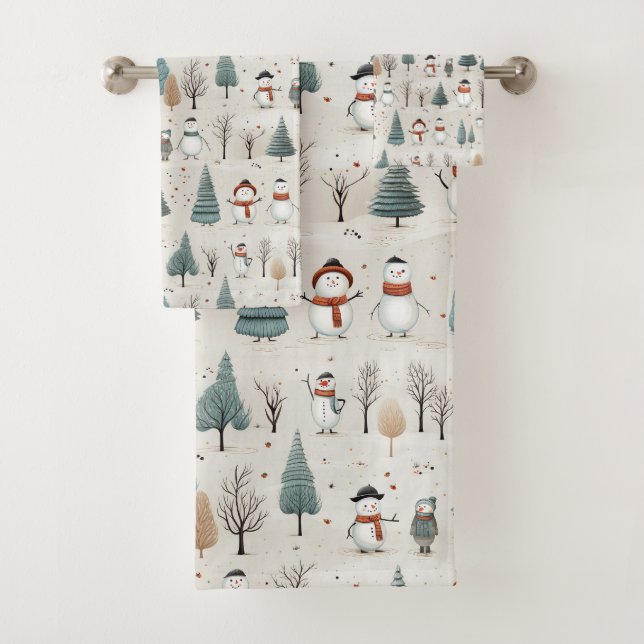 Snowmen and Christmas Trees  Bath Towel Set (Insitu)