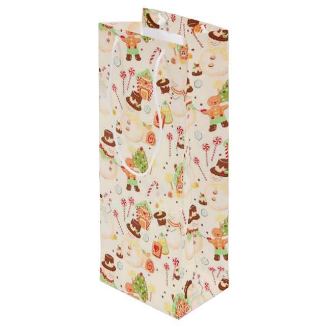 Snowmen and Gingerbread house Wine Gift Bag (Back Angled)