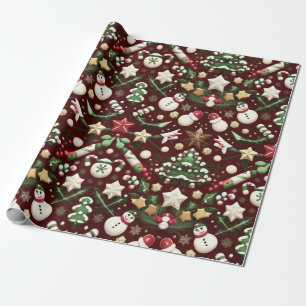 Snowmen and Golden Stars Wrapping Paper