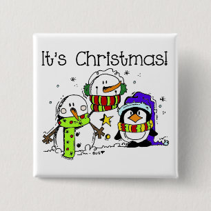 Snowmen and Penguins It's Christmas 15 Cm Square Badge