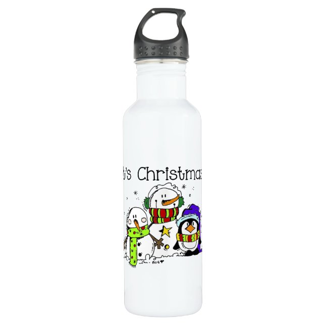 Snowmen and Penguins It's Christmas 710 Ml Water Bottle (Front)