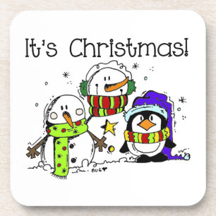 Snowmen and Penguins It's Christmas Coaster