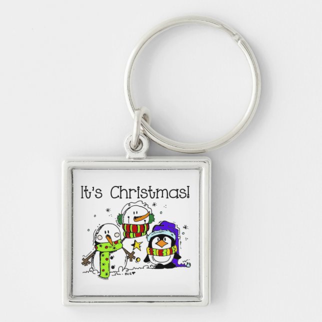 Snowmen and Penguins It's Christmas Key Ring (Front)