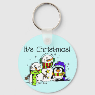 Snowmen and Penguins It's Christmas Key Ring