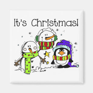 Snowmen and Penguins It's Christmas Magnet